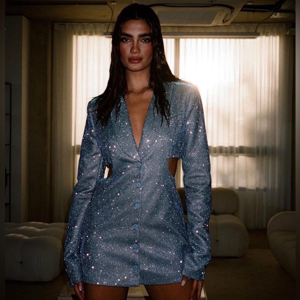 SLA THE LABEL - Blue Sparkle Corset Blazer Dress
